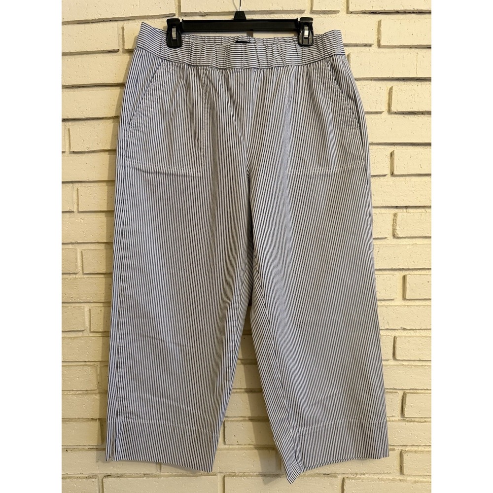 Talbots‎ Seersucker Wide Leg Croped Pants Womens Lg Blue White Striped Cotton